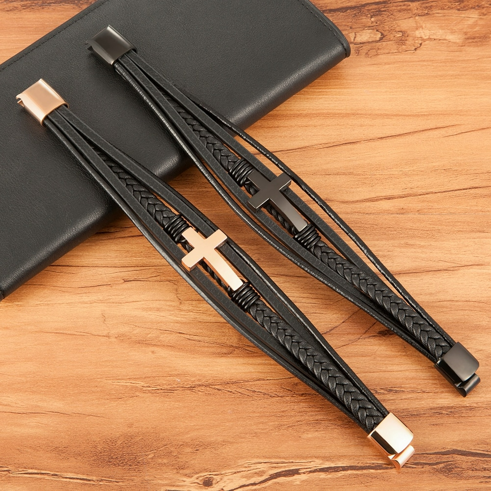 Classic Stainless Steel Men's Leather Bracelet