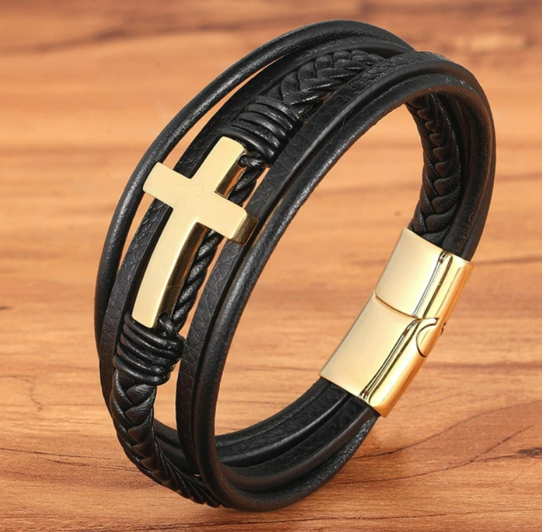 Classic Stainless Steel Men's Leather Bracelet