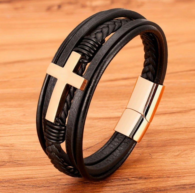 Classic Stainless Steel Men's Leather Bracelet