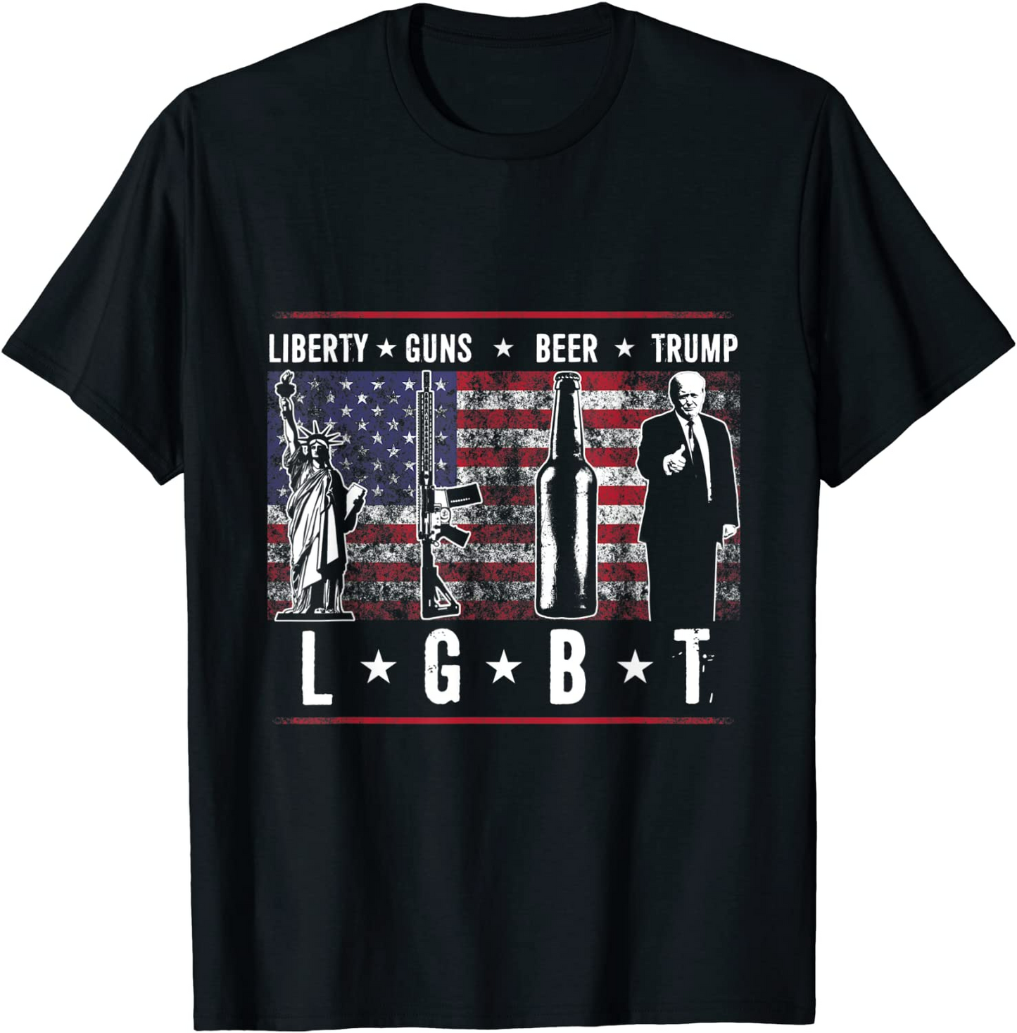 Liberty Guns Beer Trump LGBT Parody Printed T-Shirt
