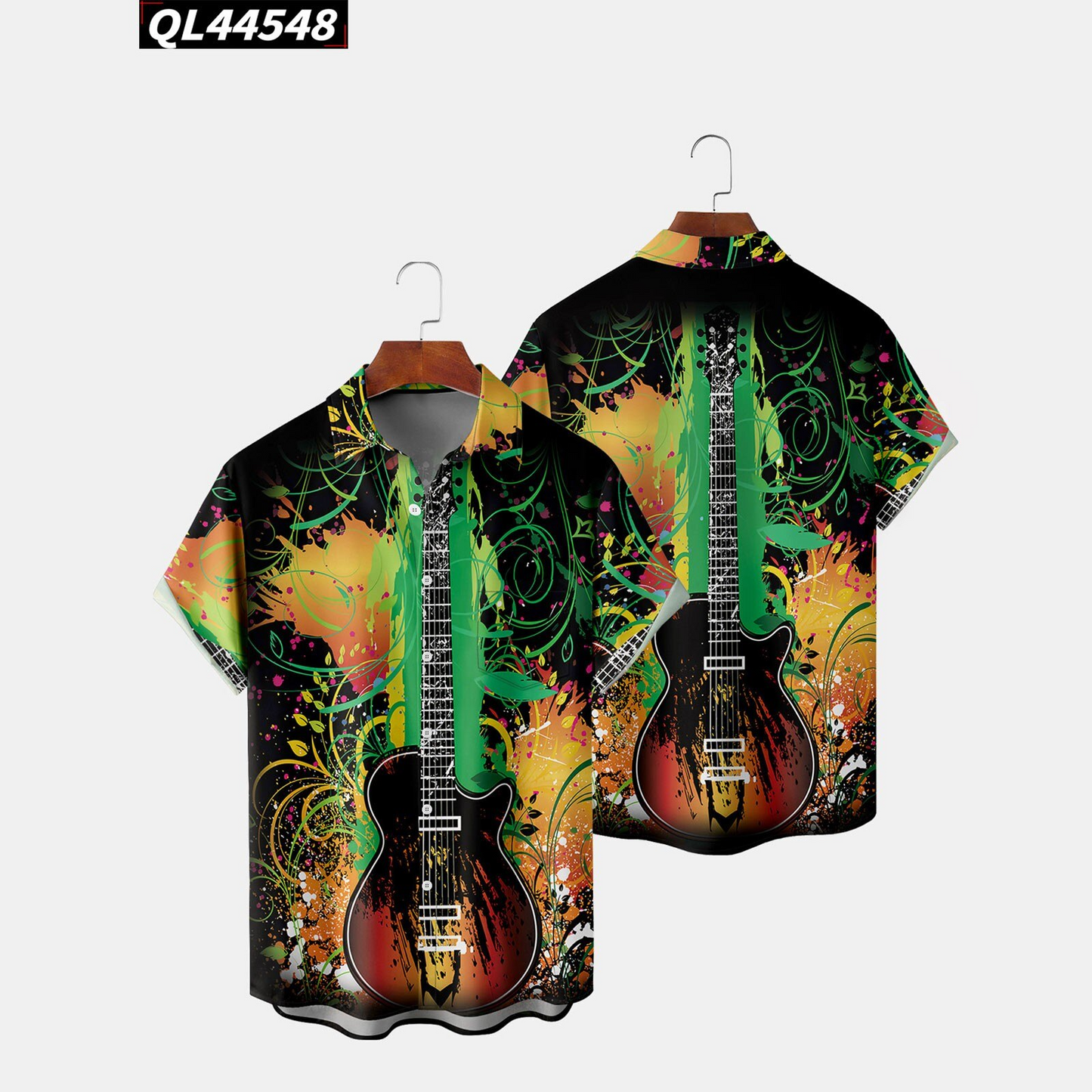 Men's Casual Guitar Graphic Print Shirts